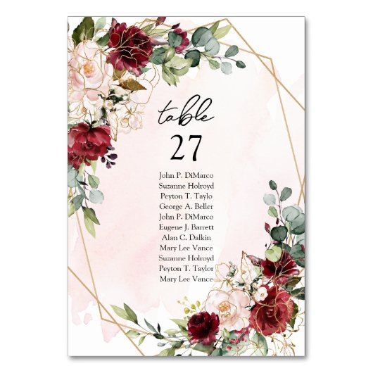 Moderne Bourgondische bloemen goud geometrische ta Kaart (Voorkant)