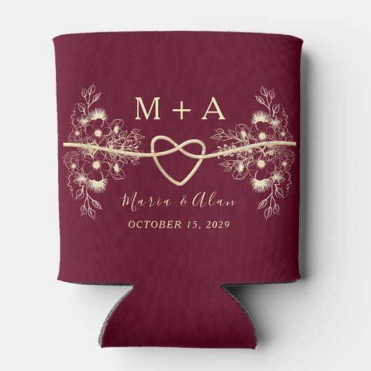 Moderne Bourgondische bruiloft gunst Blikjeskoeler (Achterkant)