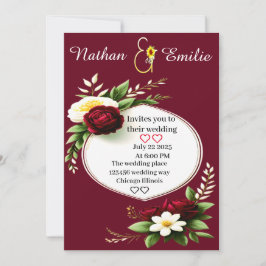 Moderne Bourgondische en groene romantische bruilo Kaart