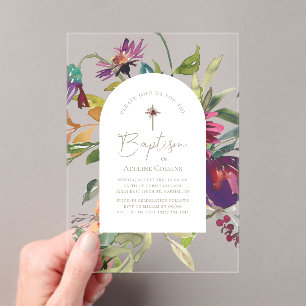 Moderne Bourgondische Floral Gold Script Elegant D Acryl Uitnodigingen