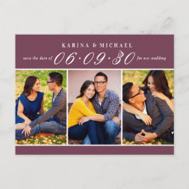 Moderne Bourgondische Fotocollage Save the Date Aankondigingskaart