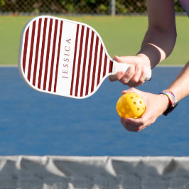 Moderne Bourgondische gestreepte aangepaste naam Pickleball Paddle