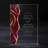 Moderne Bourgondische gouden agaat Elegante bruilo Acryl Uitnodigingen