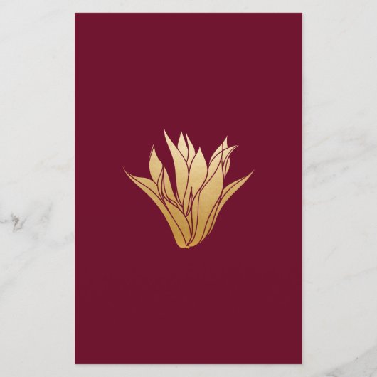 Moderne Bourgondische Gouden Bloemen Bruiloft Menu (Achterkant)