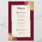 Moderne Bourgondische Gouden Bloemen Bruiloft Menu (Voorkant)