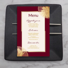 Moderne Bourgondische Gouden Bloemen Bruiloft Menu