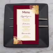 Moderne Bourgondische Gouden Bloemen Bruiloft Menu