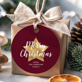 Moderne Bourgondische gouden ster Kerstmis Bedankjes Labels