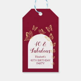 Moderne Bourgondische gouden vlinders Fabulous ver Cadeaulabel