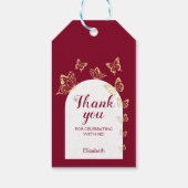 Moderne Bourgondische gouden vlinders Fabulous ver Cadeaulabel (Achterkant)