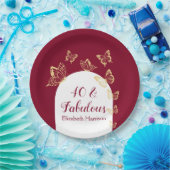 Moderne Bourgondische gouden vlinders Fabulous ver Papieren Bordje (Feest)