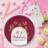 Moderne Bourgondische gouden vlinders Fabulous ver Papieren Bordje (Feest)