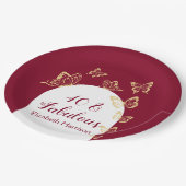 Moderne Bourgondische gouden vlinders Fabulous ver Papieren Bordje (Gekanteld)