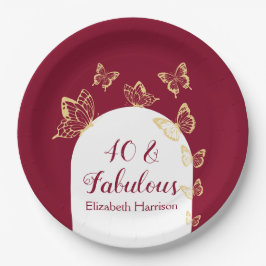 Moderne Bourgondische gouden vlinders Fabulous ver Papieren Bordje