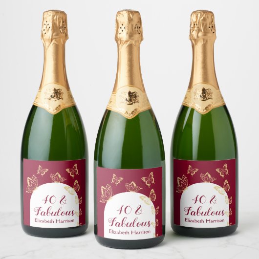 Moderne Bourgondische gouden vlinders Fabulous ver Sparkling Wijnetiket (Flessen)