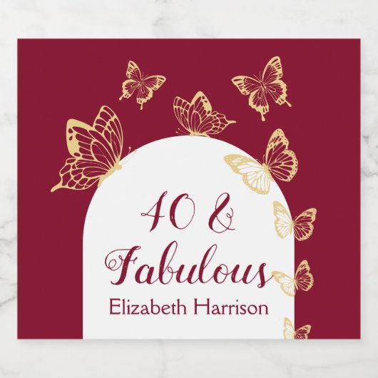 Moderne Bourgondische gouden vlinders Fabulous ver Sparkling Wijnetiket (Enkel label)