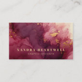 Moderne Bourgondische gouden Waterverf Abstracte Q Visitekaartje (Voorkant)