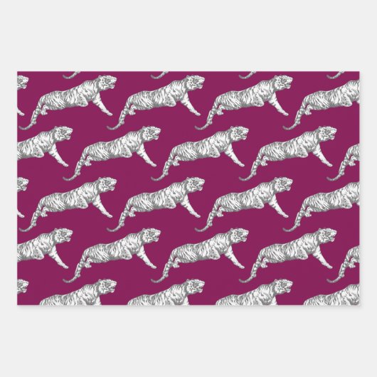 Moderne  Bourgondische grijze tijger Inpakpapier Vel (Voorkant)