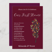 Moderne Bourgondische Housewarming Party Uitnodigi Kaart (Voorkant / Achterkant)