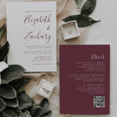 Moderne Bourgondische kalligrafie QR Code Wedding Kaart