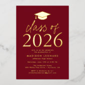 Moderne Bourgondische klasse van 2025 Graduation P Folie Uitnodiging (Voorkant)