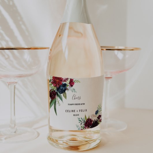 Moderne Bourgondische marine bruiloft mousserende  Sparkling Wijnetiket