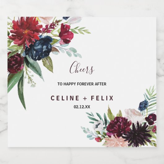 Moderne Bourgondische marine bruiloft mousserende Sparkling Wijnetiket (Enkel label)