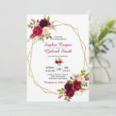 Moderne Bourgondische Marsala Floral Gold Lijst br Kaart (Staand voorkant)