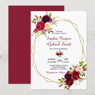 Moderne Bourgondische Marsala Floral Gold Lijst br Kaart