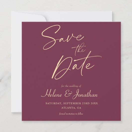 Moderne Bourgondische minimalistische elegante bru Save The Date (Voorkant)
