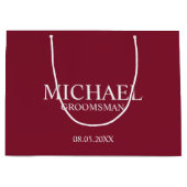 Moderne Bourgondische rode gepersonaliseerde groom Groot Cadeauzakje (Voorkant)