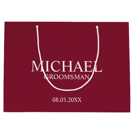 Moderne Bourgondische rode gepersonaliseerde groom Groot Cadeauzakje (Voorkant)