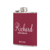 Moderne Bourgondische rode gepersonaliseerde groom Heupfles (Links)