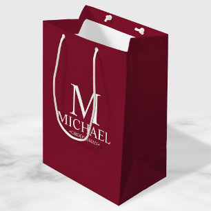 Moderne Bourgondische rode gepersonaliseerde groom Medium Cadeauzakje