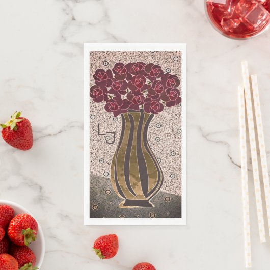 Moderne Bourgondische Roos Bloemen Vaas Monogram H Servet (Insitu)