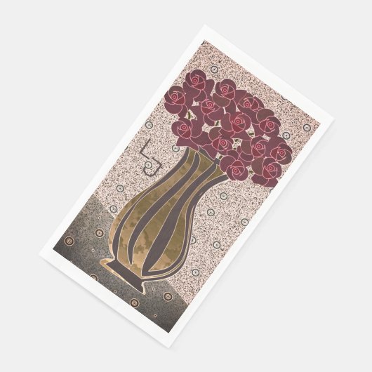 Moderne Bourgondische Roos Bloemen Vaas Monogram H Servet (Hoek)