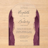 Moderne Bourgondische Roos Gold Agate Wedding Arch Acryl Uitnodigingen (Voorkant)