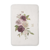 Moderne Bourgondische roze bloemige Waterverf Mono Badmat (Voorkant Verticaal)