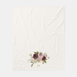 Moderne Bourgondische roze bloemige Waterverf Mono Fleece Deken