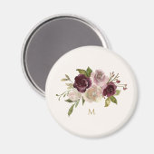 Moderne Bourgondische roze bloemige Waterverf Mono Magneet (Voorkant / Achterkant)