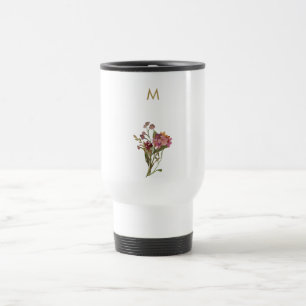Moderne Bourgondische roze bloemige Waterverf Mono Reisbeker