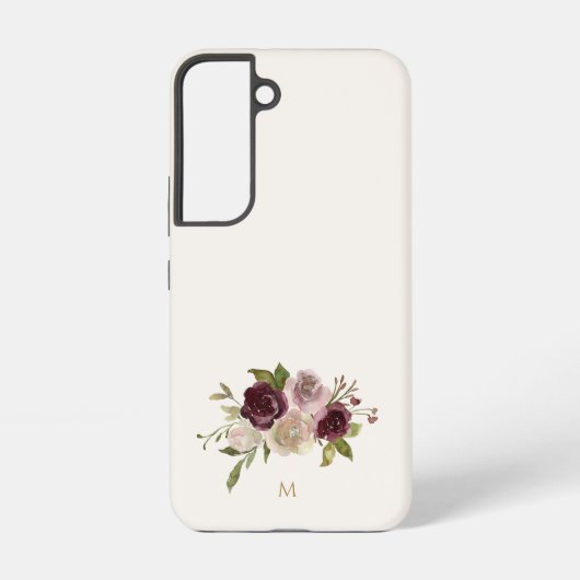 Moderne Bourgondische roze bloemige Waterverf Mono Samsung Galaxy Hoesje (Achterkant)