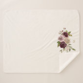 Moderne Bourgondische roze bloemige Waterverf Mono Sherpa Deken (Voorkant (horizontaal))