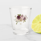 Moderne Bourgondische roze bloemige Waterverf Mono Shot Glas (Voorkant)