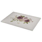 Moderne Bourgondische roze bloemige Waterverf Mono Snijplank (Hoek)