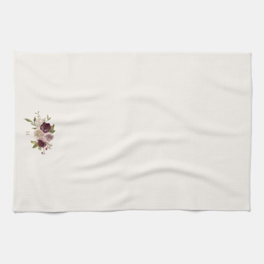 Moderne Bourgondische roze bloemige Waterverf Mono Theedoek (Horizontaal)