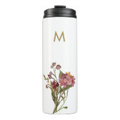 Moderne Bourgondische roze bloemige Waterverf Mono Thermosbeker (Voorkant)