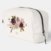 Moderne Bourgondische roze bloemige Waterverf Mono Toilettasje (Rechterhoek)