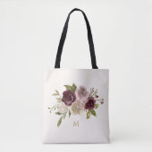 Moderne Bourgondische roze bloemige Waterverf Mono Tote Bag (Voorkant)