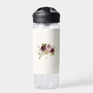 Moderne Bourgondische roze bloemige Waterverf Mono Waterfles